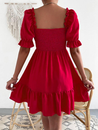 Smocked Square Neck Short Sleeve Dress Carauana Store