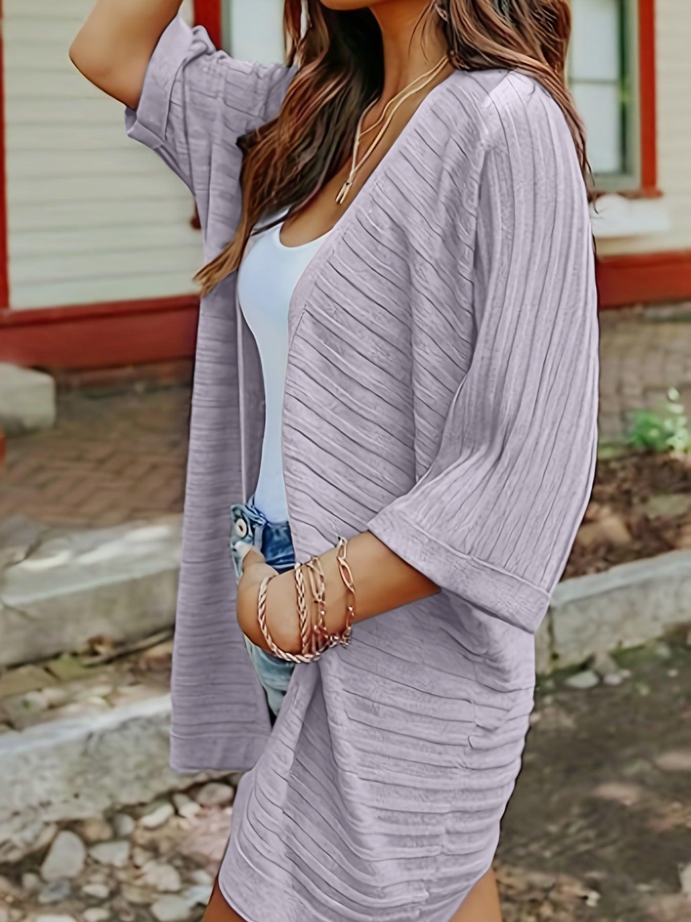 Striped Open Front Knit Cardigan Carauana Store