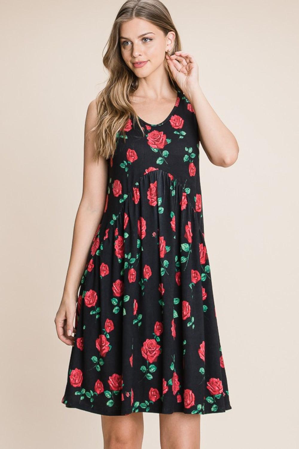 BOMBOM Floral Ruched Tank Dress Carauana Store