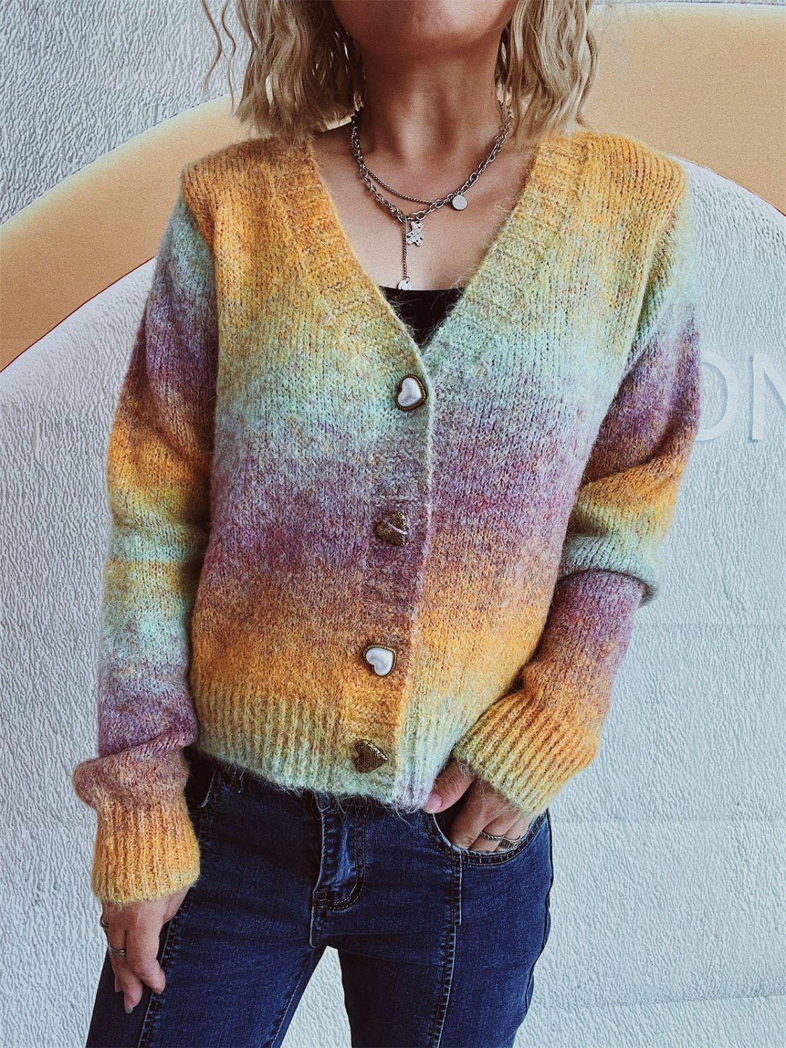 Gradient Heart Shape Button V-Neck Cardigan Carauana Store