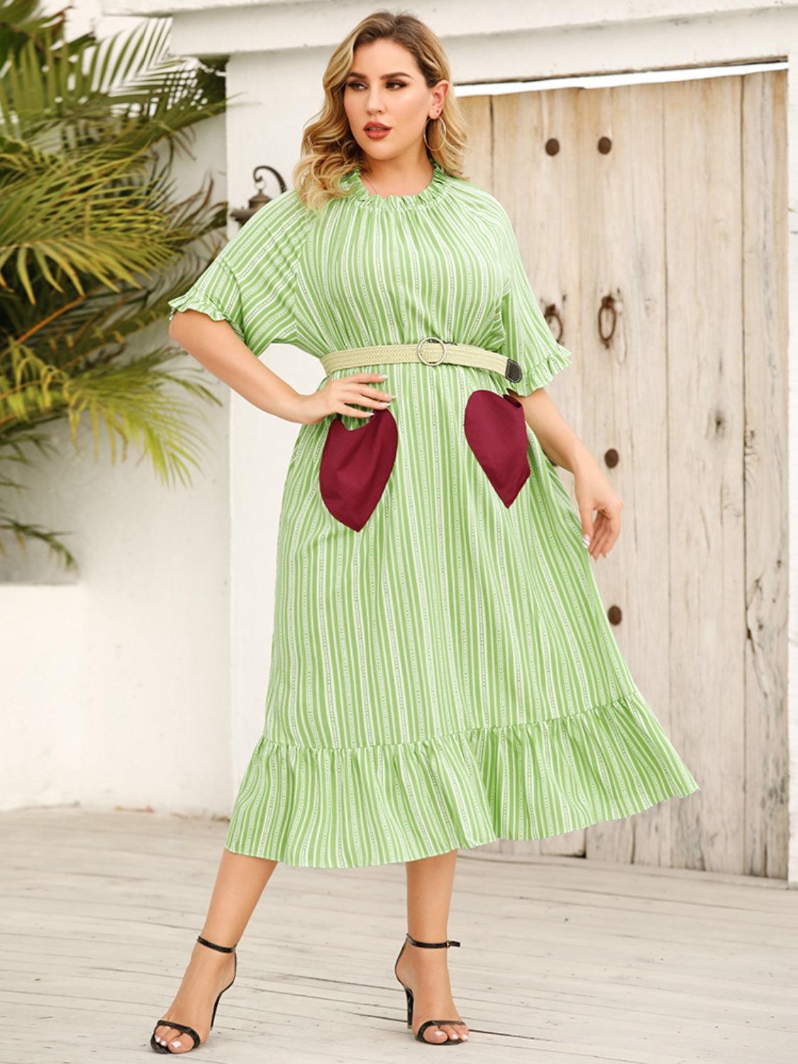 Plus Size Frill Heart Striped Half Sleeve Dress Carauana Store