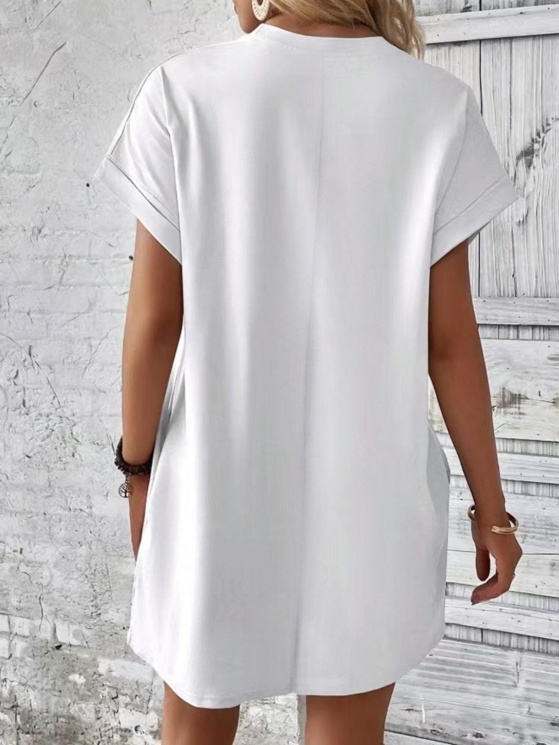 Pocketed Round Neck Short Sleeve Dress Carauana Store