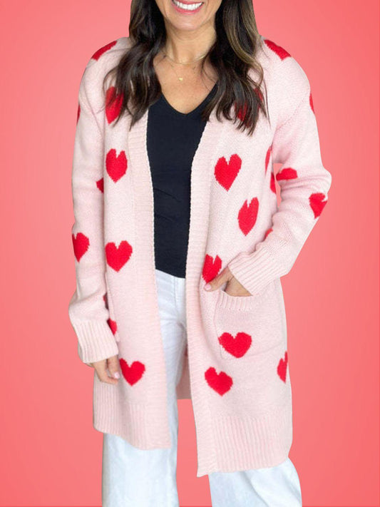 Heart Open Front Long Sleeve Cardigan Carauana Store