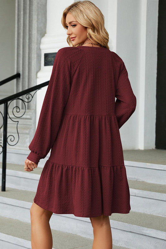 Ruched Notched Long Sleeve Mini Dress Carauana Store