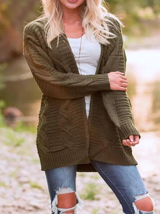 Cable-Knit Open Front Long Sleeve Cardigan Carauana Store