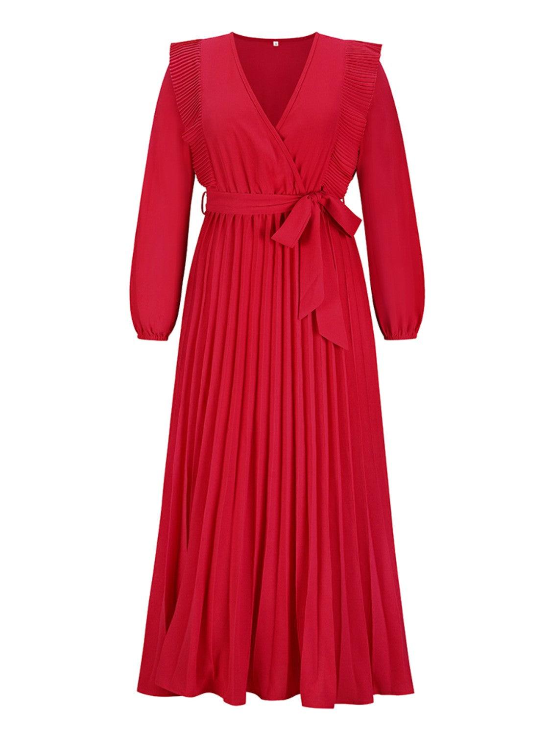 Pleated Surplice Tie Waist Maxi Dress Carauana Store