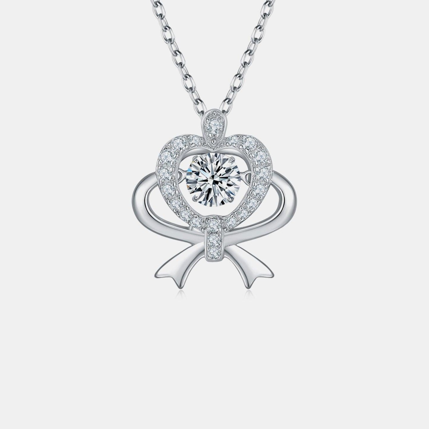 Moissanite 925 Sterling Silver Bow & Heart Necklace Carauana Store