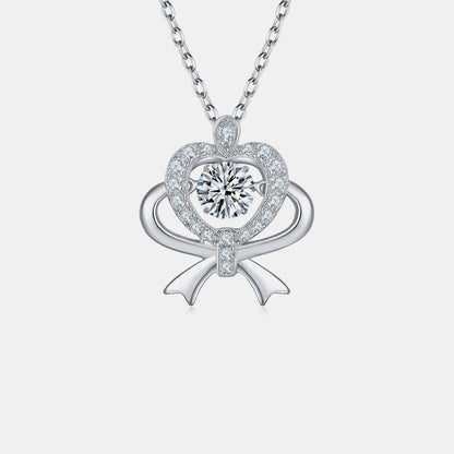 Moissanite 925 Sterling Silver Bow & Heart Necklace Carauana Store