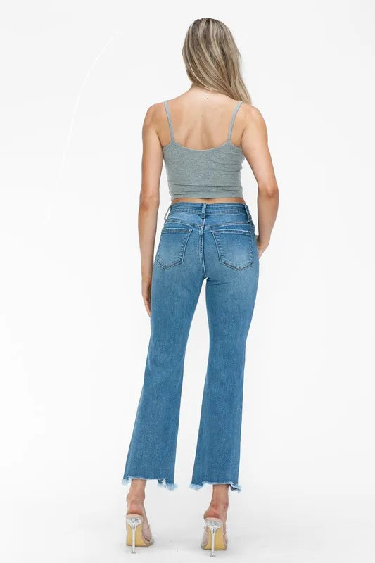 bytos Raw Hem Distressed Mid Rise Crop Jeans Carauana Store