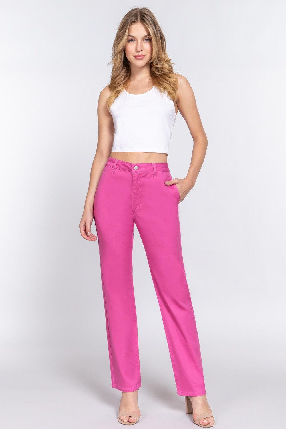ACTIVE BASIC High Waist Straight Twill Pants Carauana Store
