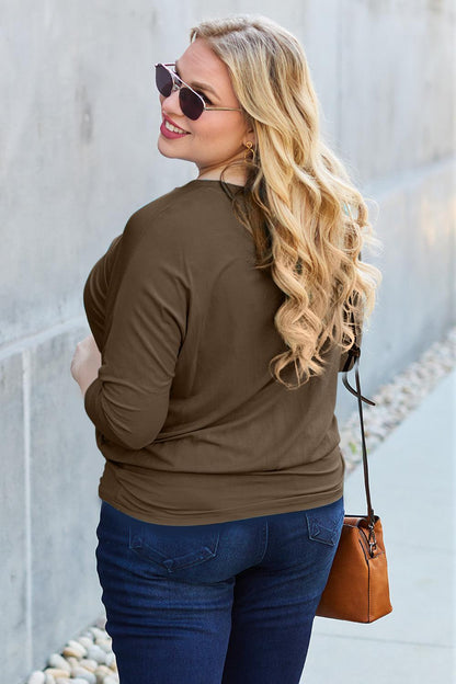 Basic Bae Full Size Round Neck Batwing Sleeve Blouse Carauana Store