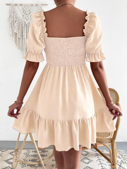 Smocked Square Neck Short Sleeve Dress Carauana Store