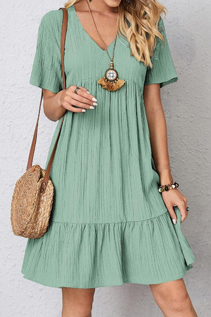 Full Size Ruched V-Neck Short Sleeve Dress Carauana Store