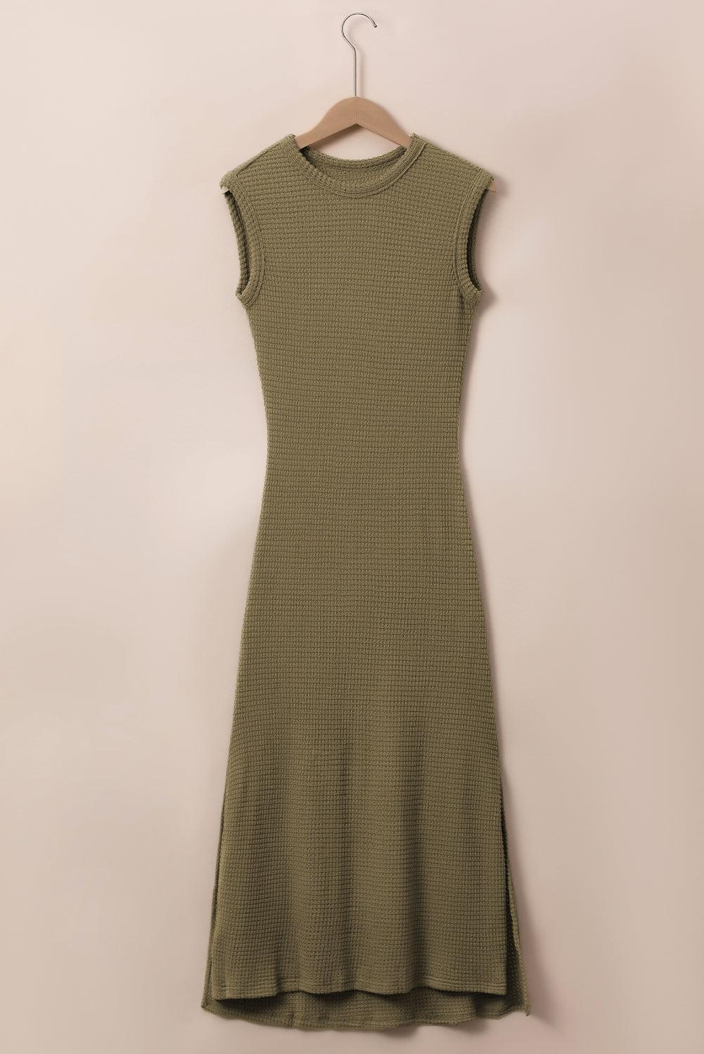 Waffle-Knit Slit Sleeveless Maxi Dress Carauana Store