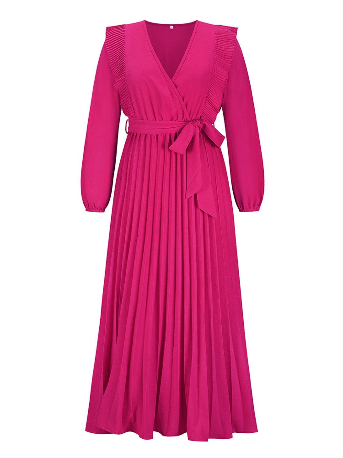Pleated Surplice Tie Waist Maxi Dress Carauana Store