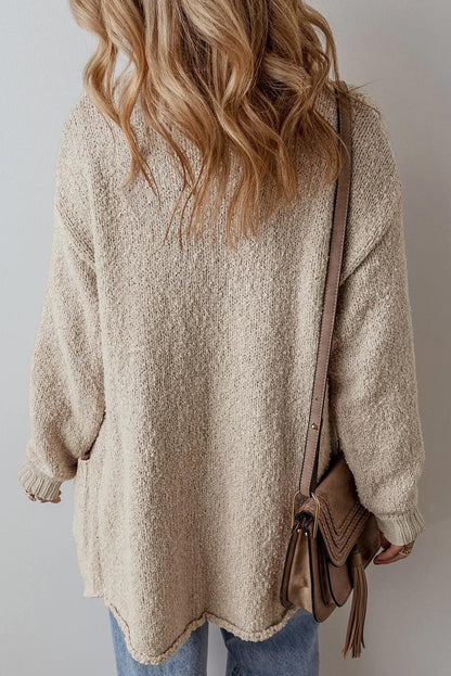 Pocketed Button Up Long Sleeve Cardigan Carauana Store