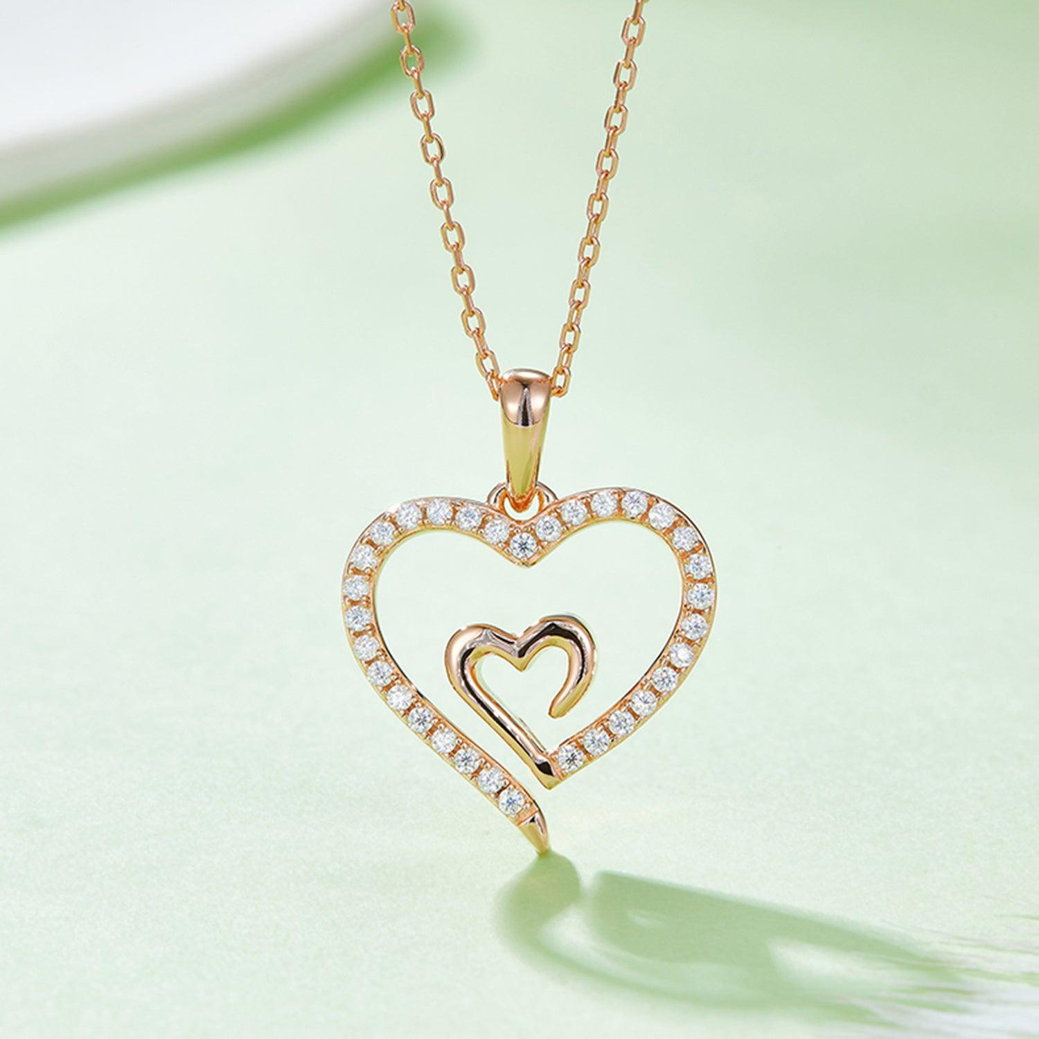 Moissanite 925 Sterling Silver Heart Pendant Necklace CaRaUaNa Fashion