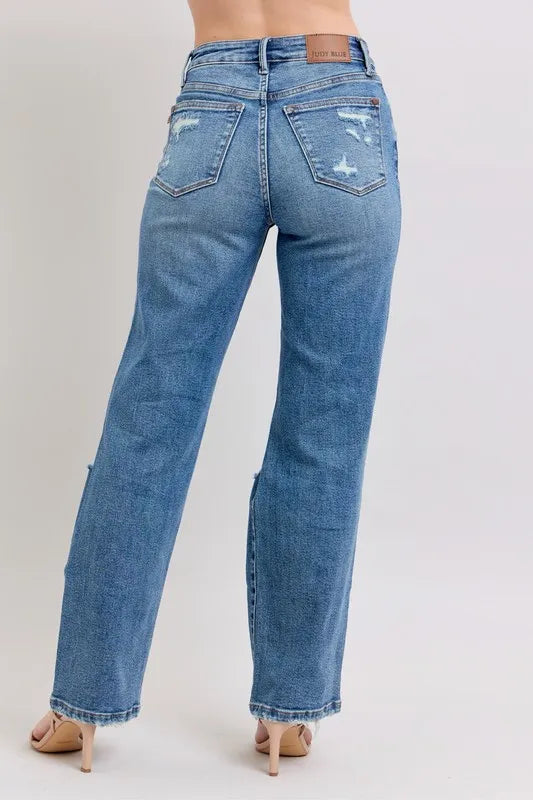 Judy Blue Full Size High Waist Heavy Destroy Straight Jeans Plus Size