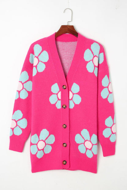 Floral Button-Up V-Neck Cardigan Carauana Store