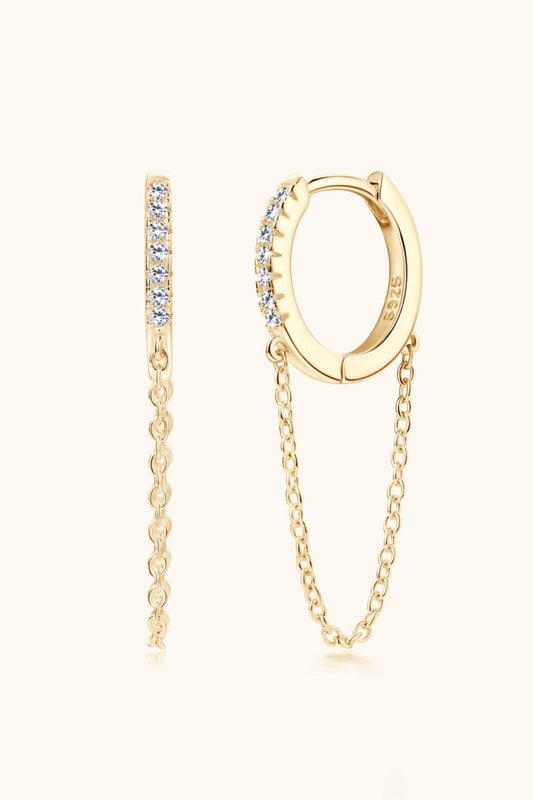 Moissanite 925 Sterling Silver Huggie Earrings with Chain Carauana Store