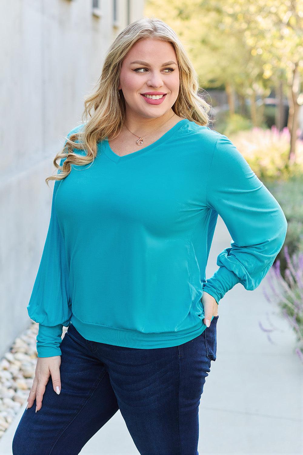 Basic Bae Full Size V-Neck Lantern Sleeve Blouse Carauana Store