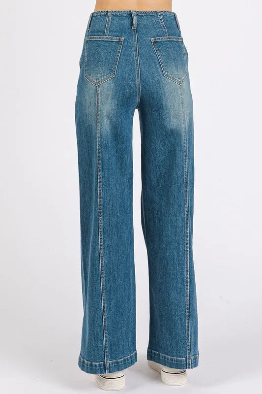 Mittoshop Medium Wash Seam Detail Wide Leg Denim Jeans Carauana Store