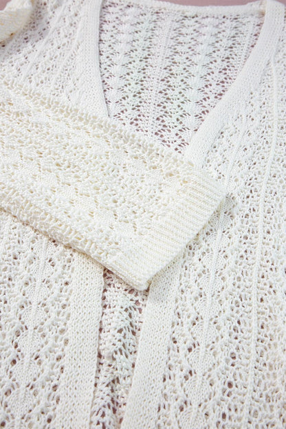 Openwork Open Front Dropped Shoulder Cardigan Carauana Store