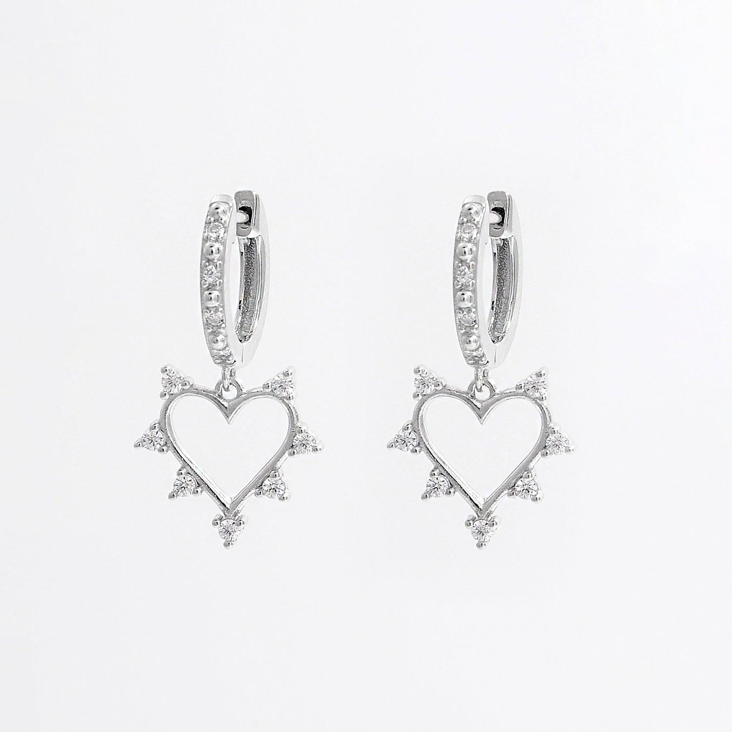 925 Sterling Silver Inlaid Zircon Heart Dangle Earrings Carauana Store