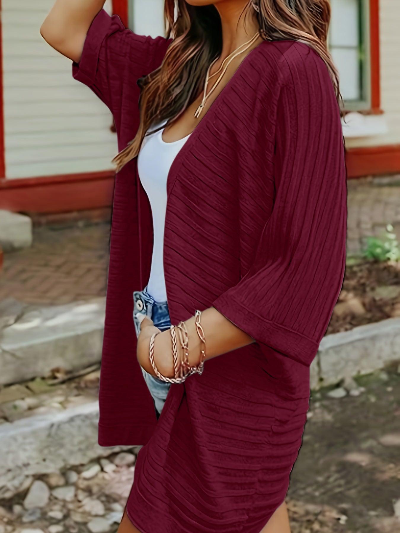 Striped Open Front Knit Cardigan Carauana Store