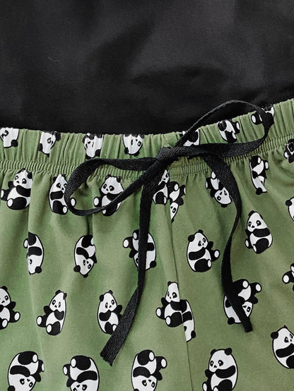 Graphic Tee and Panda Print Shorts Lounge Set Carauana Store