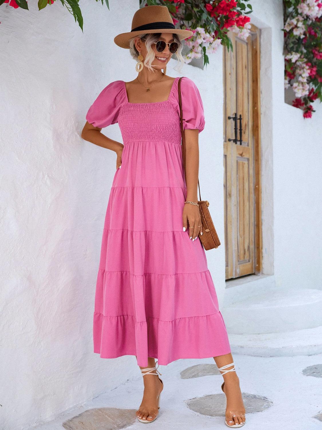 Tiered Smocked Short Sleeve Dress Carauana Store