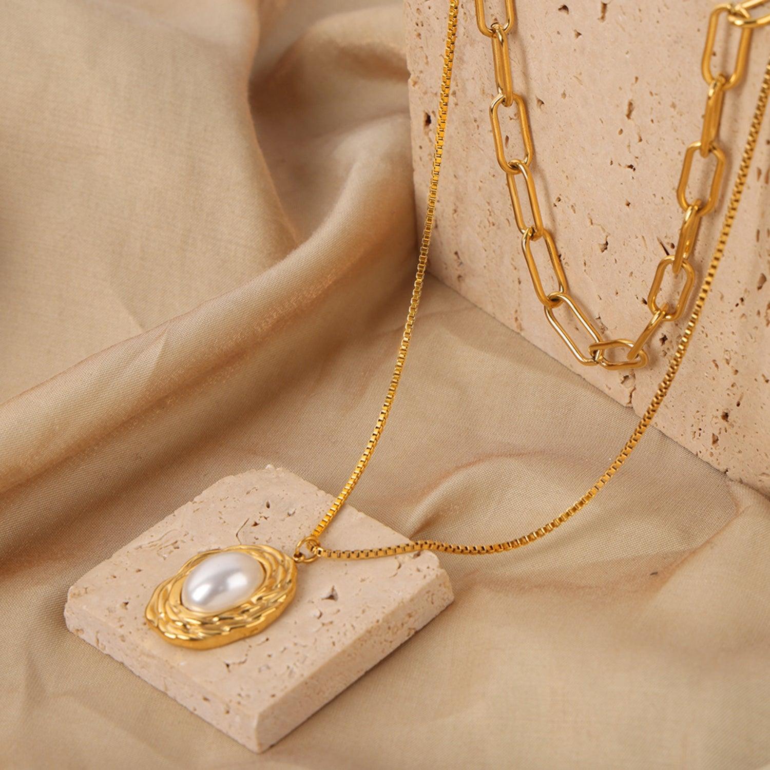 Inlaid Pearl Double-Layered Titanium Steel Necklace Carauana Store