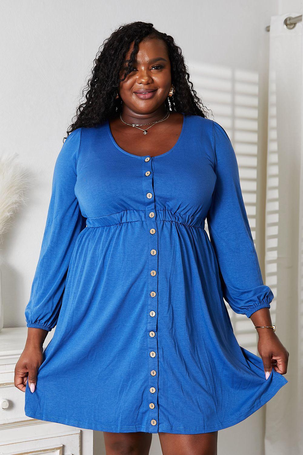 Double Take Scoop Neck Empire Waist Long Sleeve Magic Dress Carauana Store
