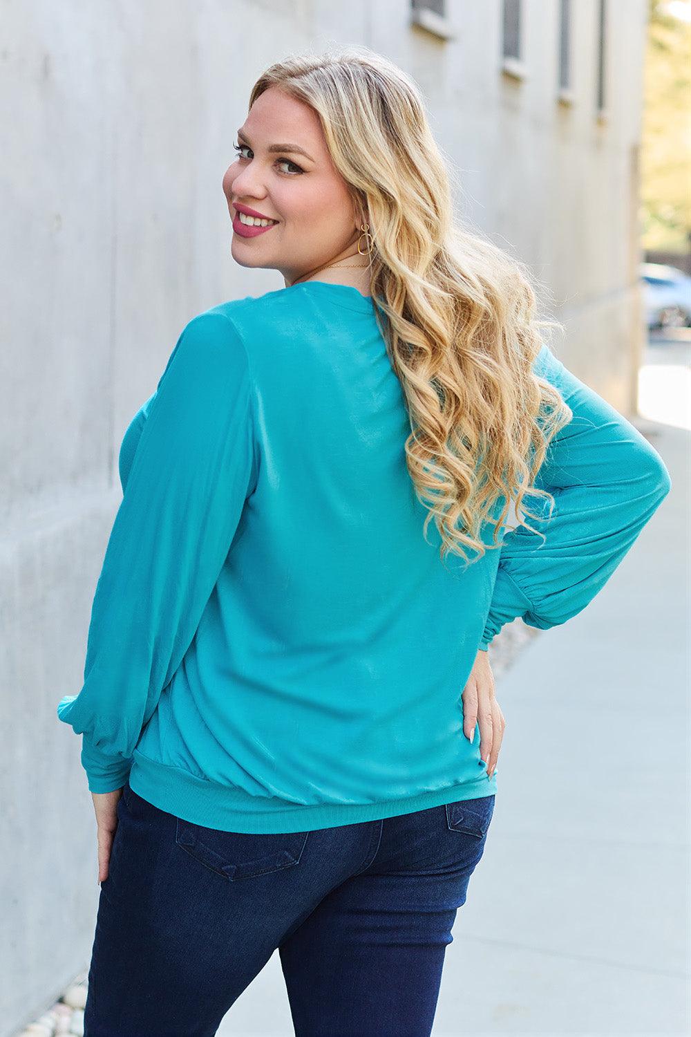 Basic Bae Full Size V-Neck Lantern Sleeve Blouse Carauana Store