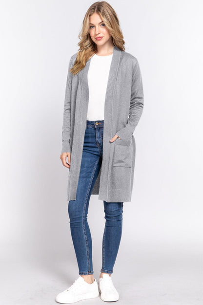 ACTIVE BASIC Open Front Rib Trim Long Sleeve Knit Cardigan Carauana Store