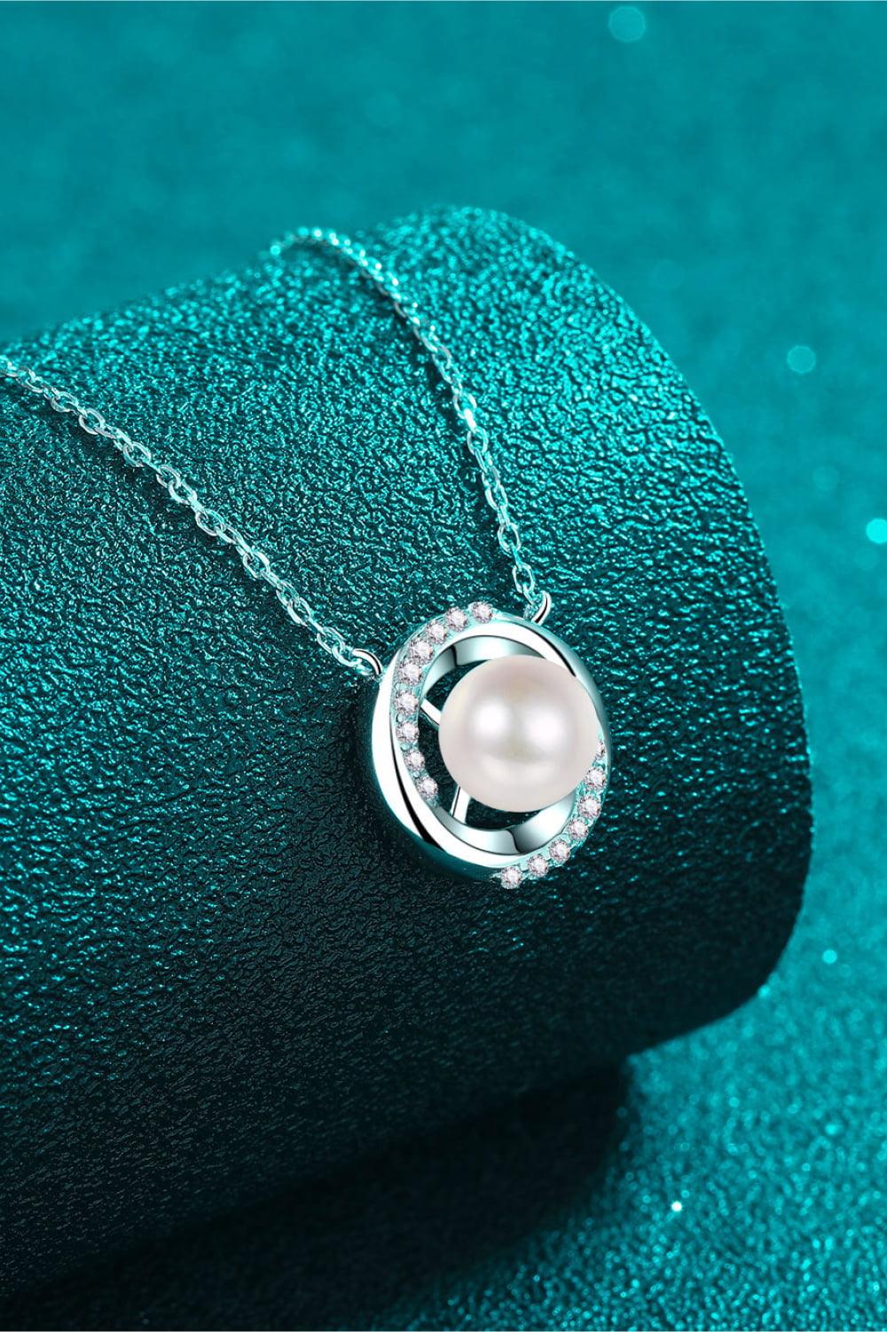 Moissanite Pearl Rhodium-Plated Necklace Carauana Store