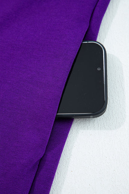 Tillandsia Purple Varsity Contrast Banded Sleeve Shift Sweatshirt Dress