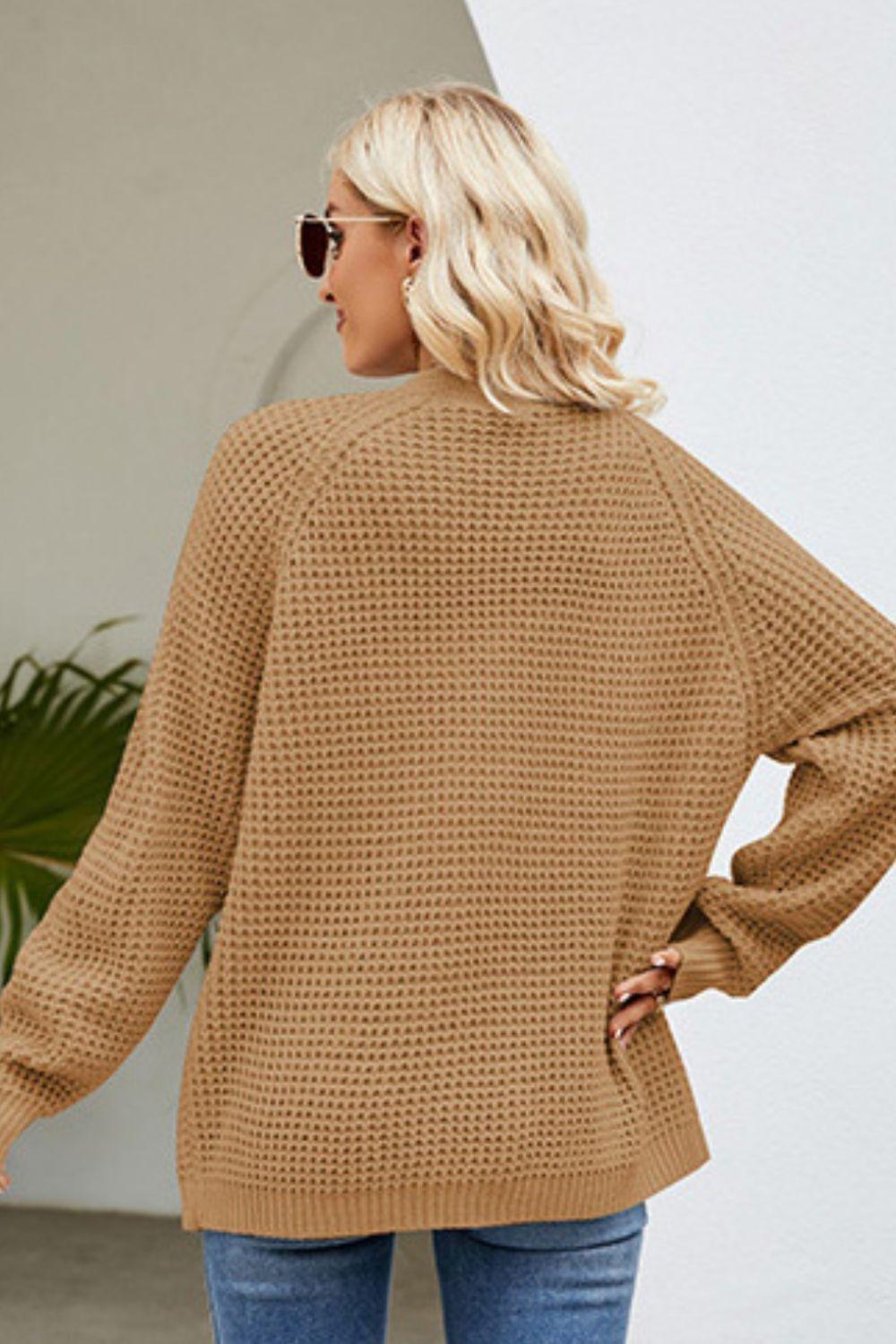 Open Front Raglan Sleeve Pocketed Cardigan Carauana Store