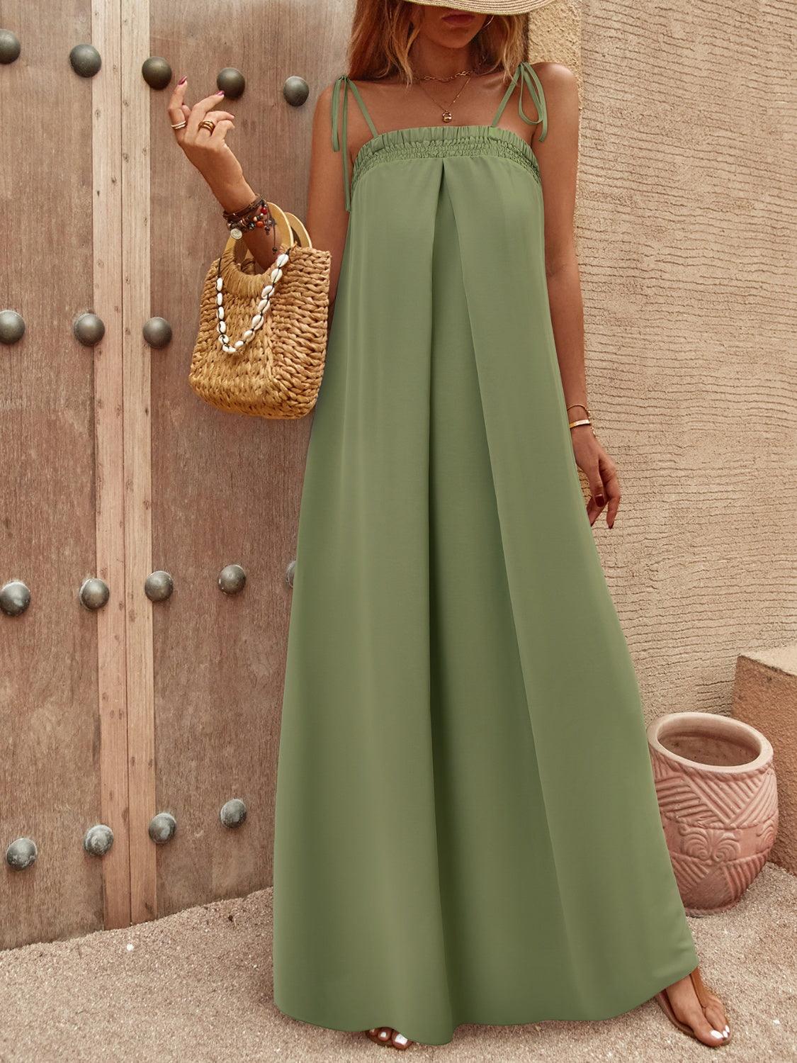 Tie-Shoulder Smocked Maxi Dress Carauana Store