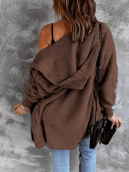 Open Front Hooded Faux Fur Outwear with Pockets Carauana Store