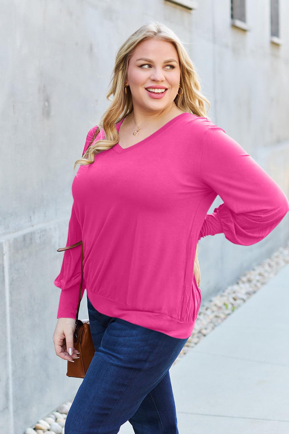 Basic Bae Full Size V-Neck Lantern Sleeve Blouse Carauana Store