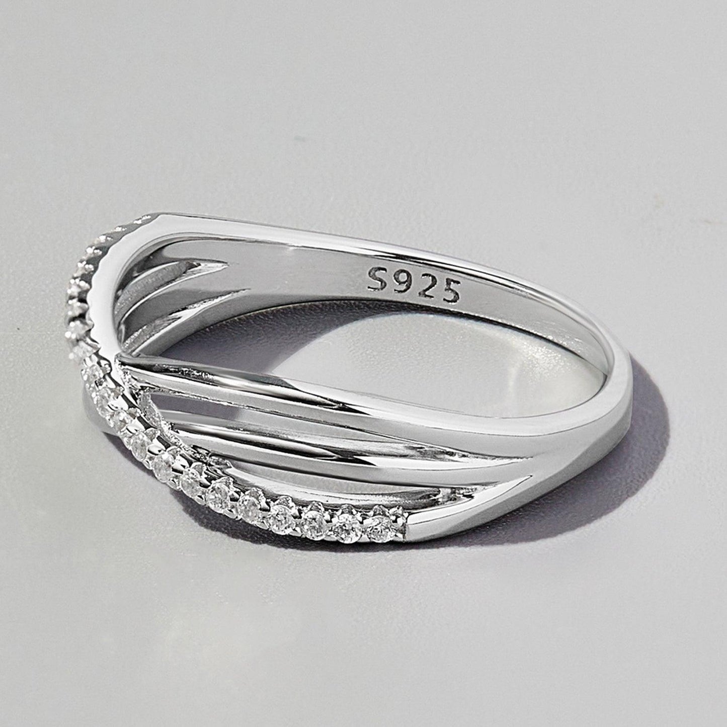 Crisscross Inlaid Zircon 925 Sterling Silver Ring Carauana Store