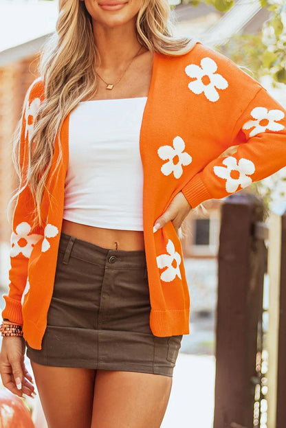 Flower Open Front Long Sleeve Cardigan Carauana Store