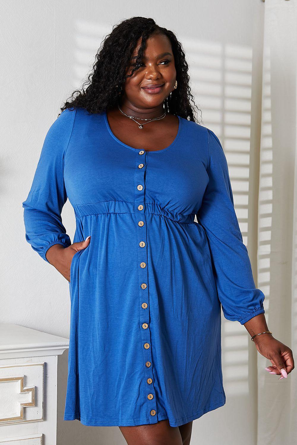 Double Take Scoop Neck Empire Waist Long Sleeve Magic Dress Carauana Store