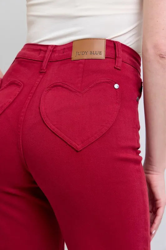 Judy Blue Full Size High Waist Heart Shaped Back Pockets 90's Straight Jeans Plus Size Carauana Store