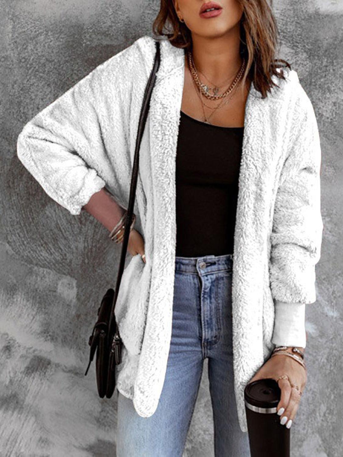Open Front Hooded Faux Fur Outwear with Pockets Carauana Store