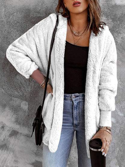 Open Front Hooded Faux Fur Outwear with Pockets Carauana Store
