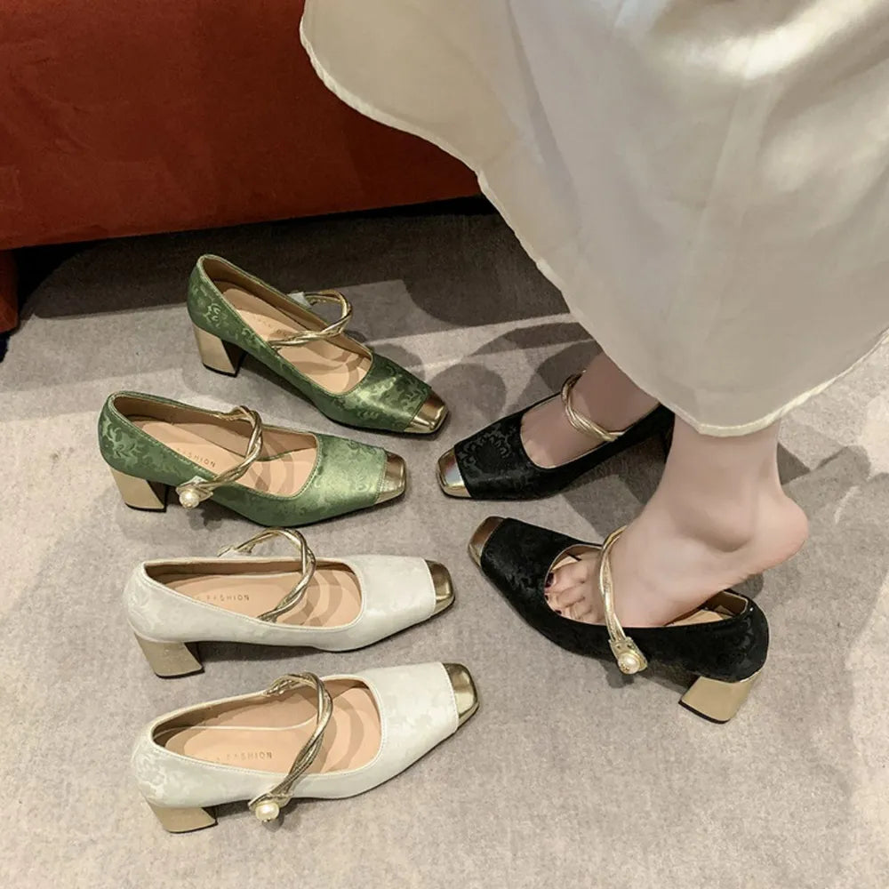 Square Toe Block Heels Pumps Carauana Store