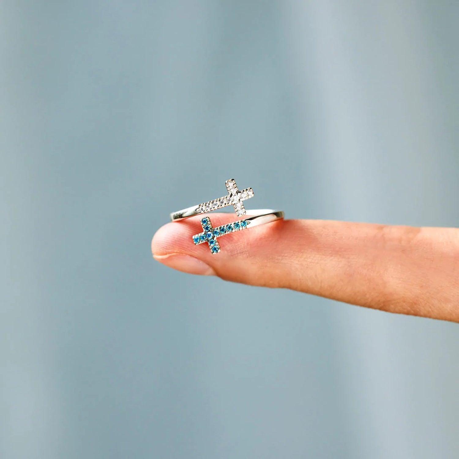 Zircon 925 Sterling Silver Double Cross Bypass Ring Carauana Store