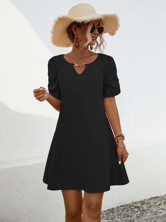 Chain Notched Short Sleeve Dress Carauana Store